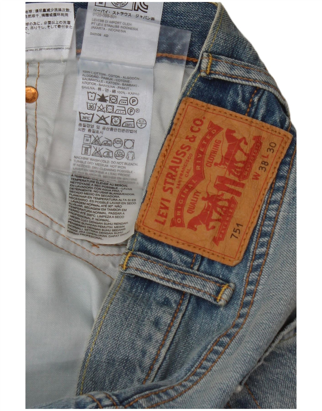 Damskie jeansy LEVI'S 751 Crop Straight W38 L26 Niebieskie bawełniane
