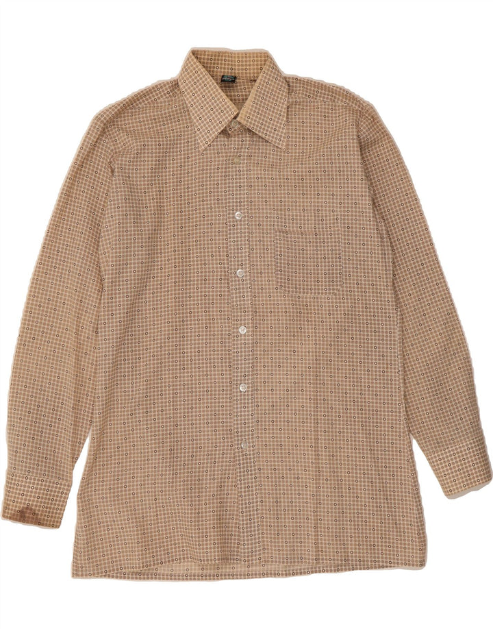 VINTAGE Mens Shirt Medium Beige Spotted Vintage Vintage and Second-Hand Vintage from Messina Hembry 