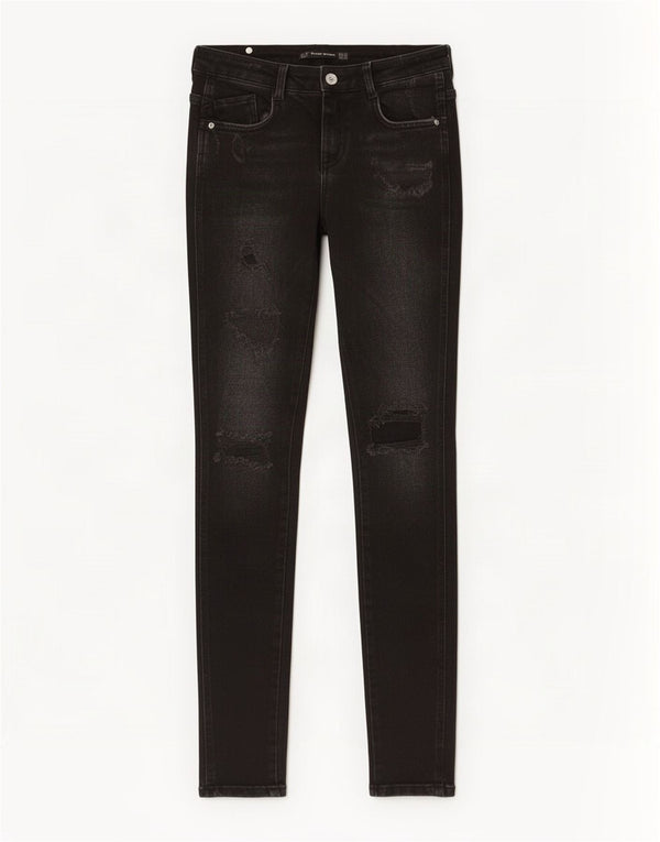 Damskie jeansy rurkowe Zara Trafaluc Distressed EU 36 XS W26 L29 Czarne