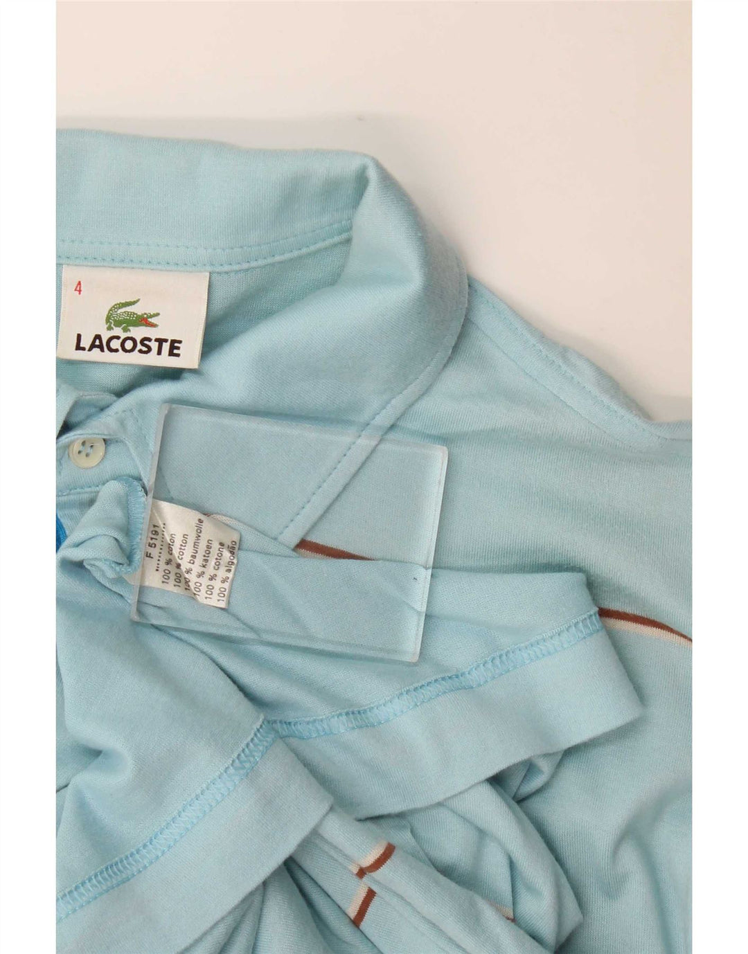 Męska koszulka polo Lacoste, rozmiar 4, bawełniana w średnie niebieskie paski