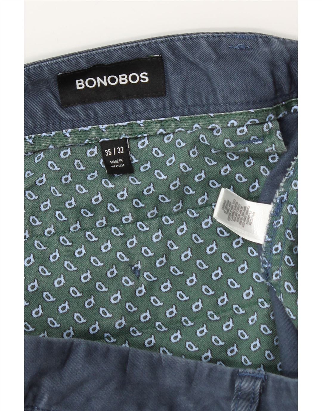 BONOBOS Męskie spodnie typu slim chino W35 L30 Niebieska bawełna