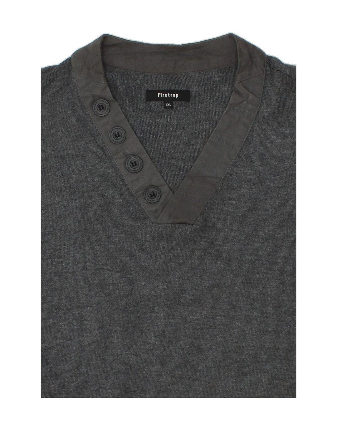 FIRETRAP Mens V-Neck Jumper Sweater 2XL Grey Cotton Vintage Firetrap and Second-Hand Firetrap from Messina Hembry 