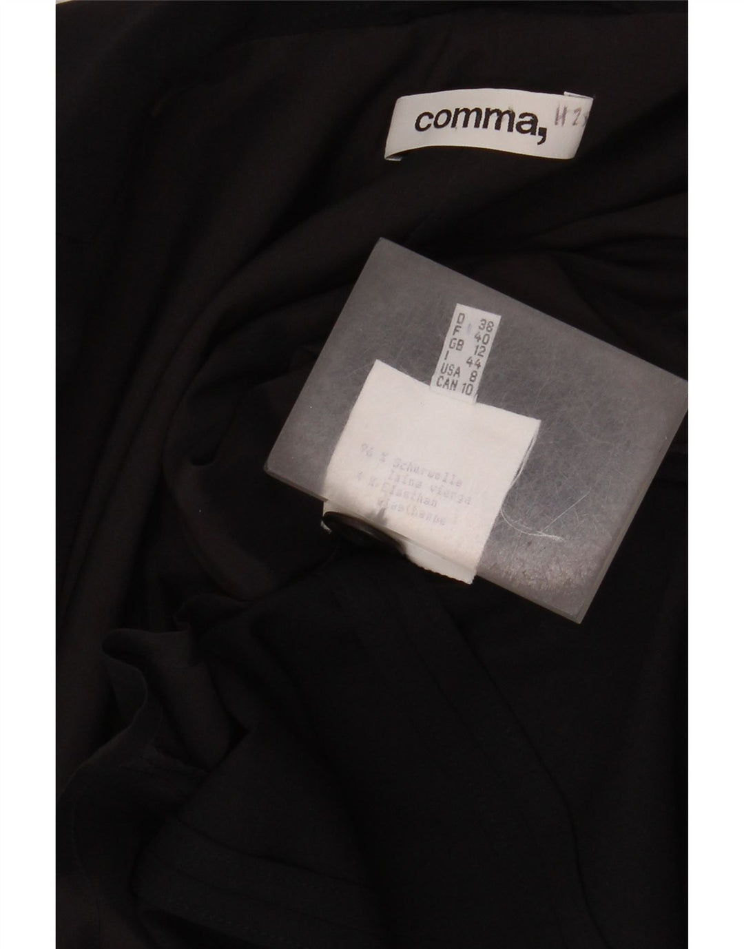 Comma, damska marynarka zapinana na 2 guziki UK 12, średnia czarna dziewicza wełna