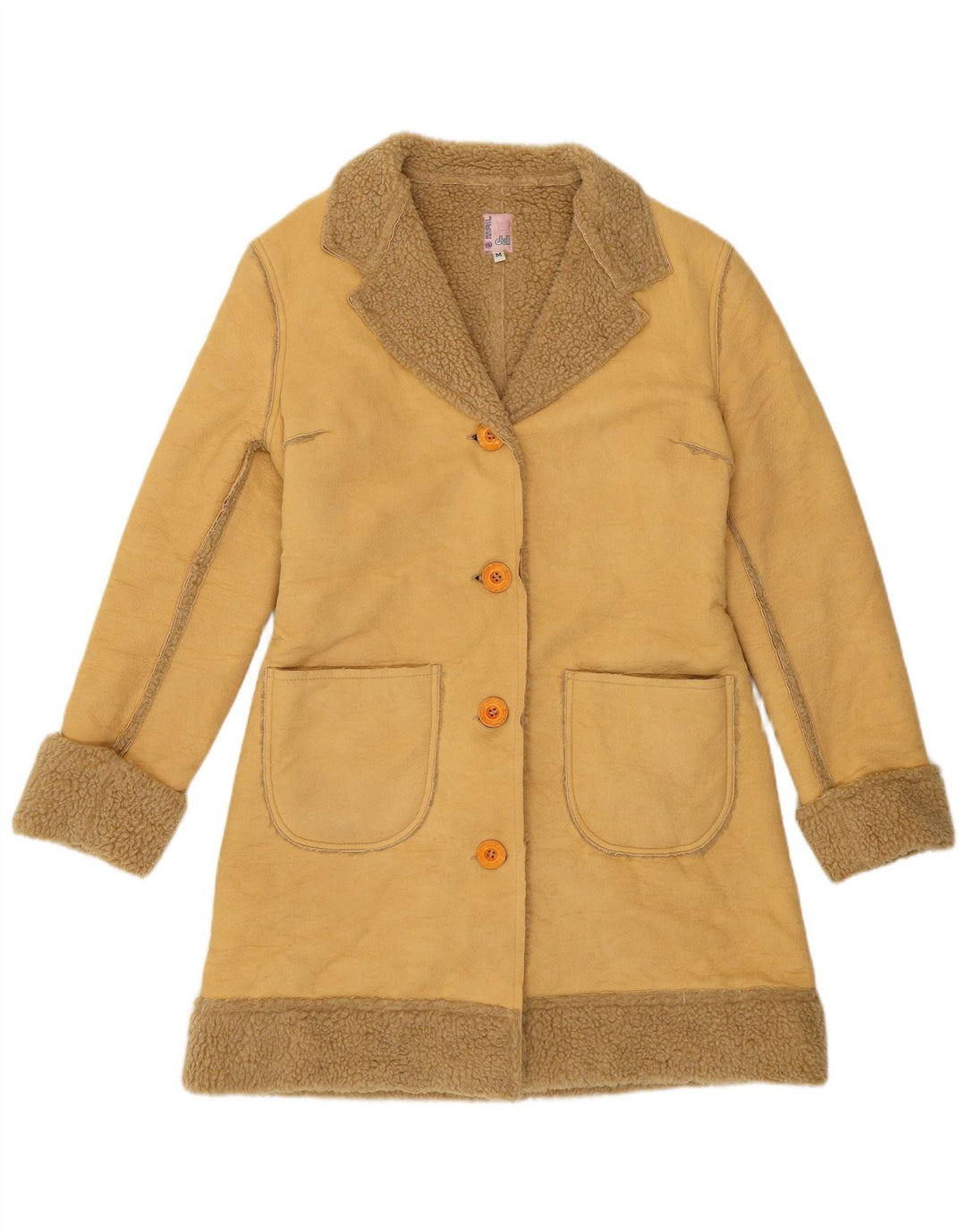 VINTAGE Womens Sherpa Overcoat UK 14 Medium Beige Polyester