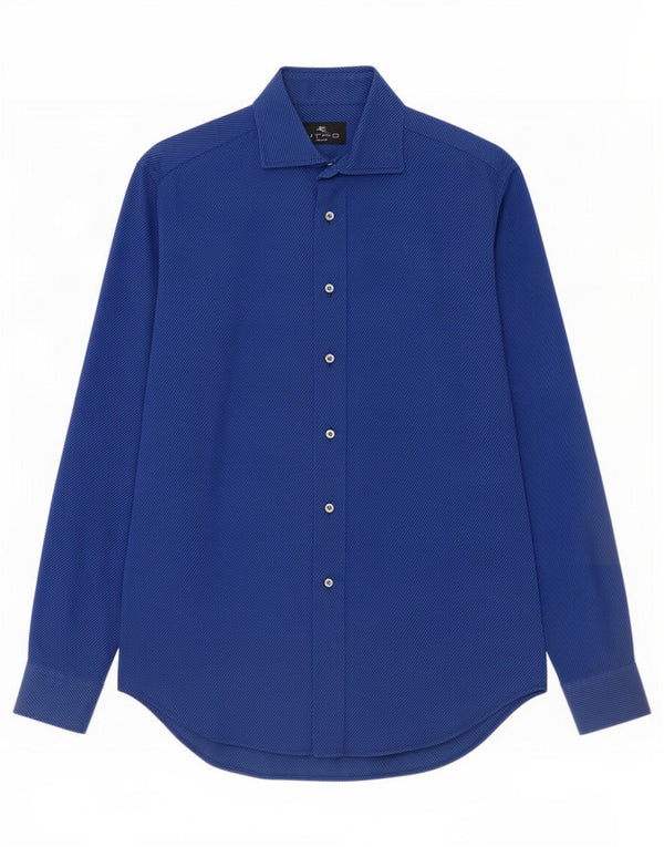 Etro Mens Milano Shirt Size 39 Medium Blue Pinstripe Cotton