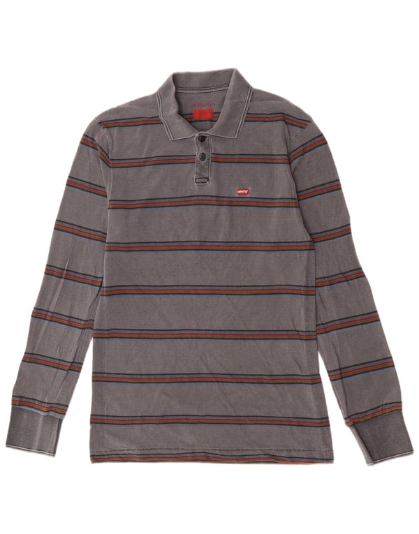 Levi's Mens Long Sleeve Polo Shirt Large Grey Striped Cotton