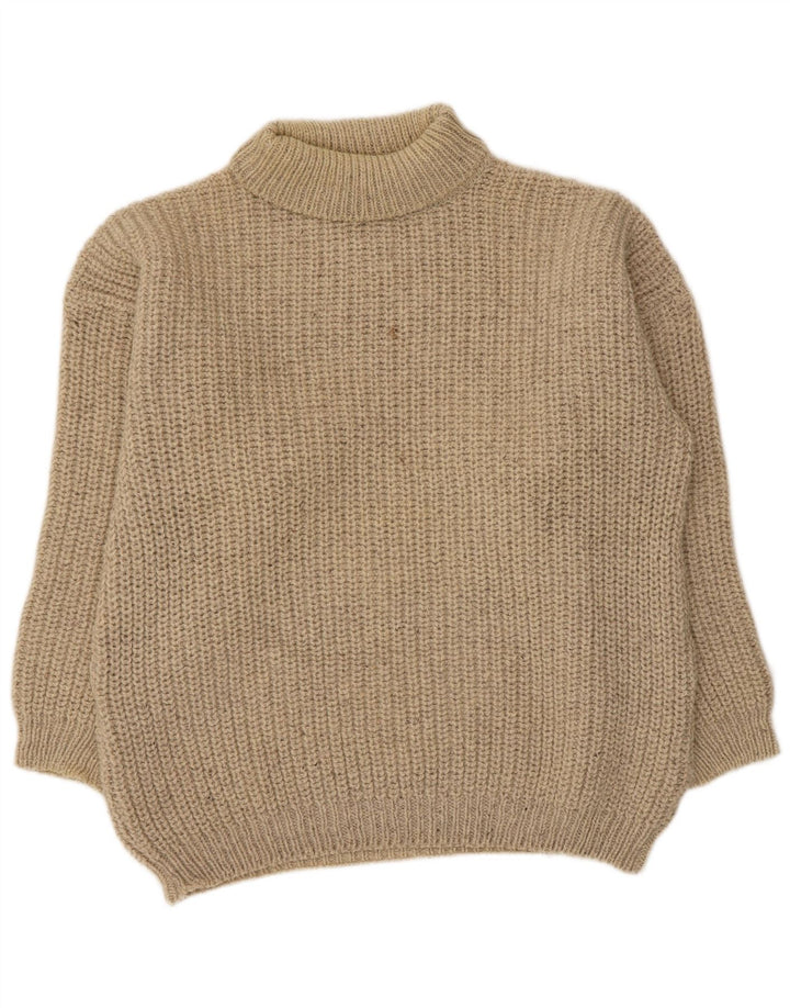 Vintage męski sweter z wywijanym dekoltem, duży, beżowy