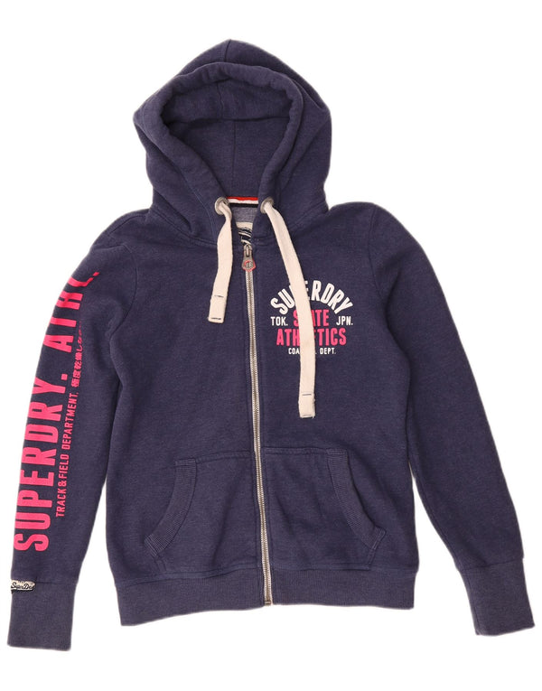Damski sweter z kapturem Superdry z grafiką i zamkiem błyskawicznym UK 14, średni granatowy, bawełniany