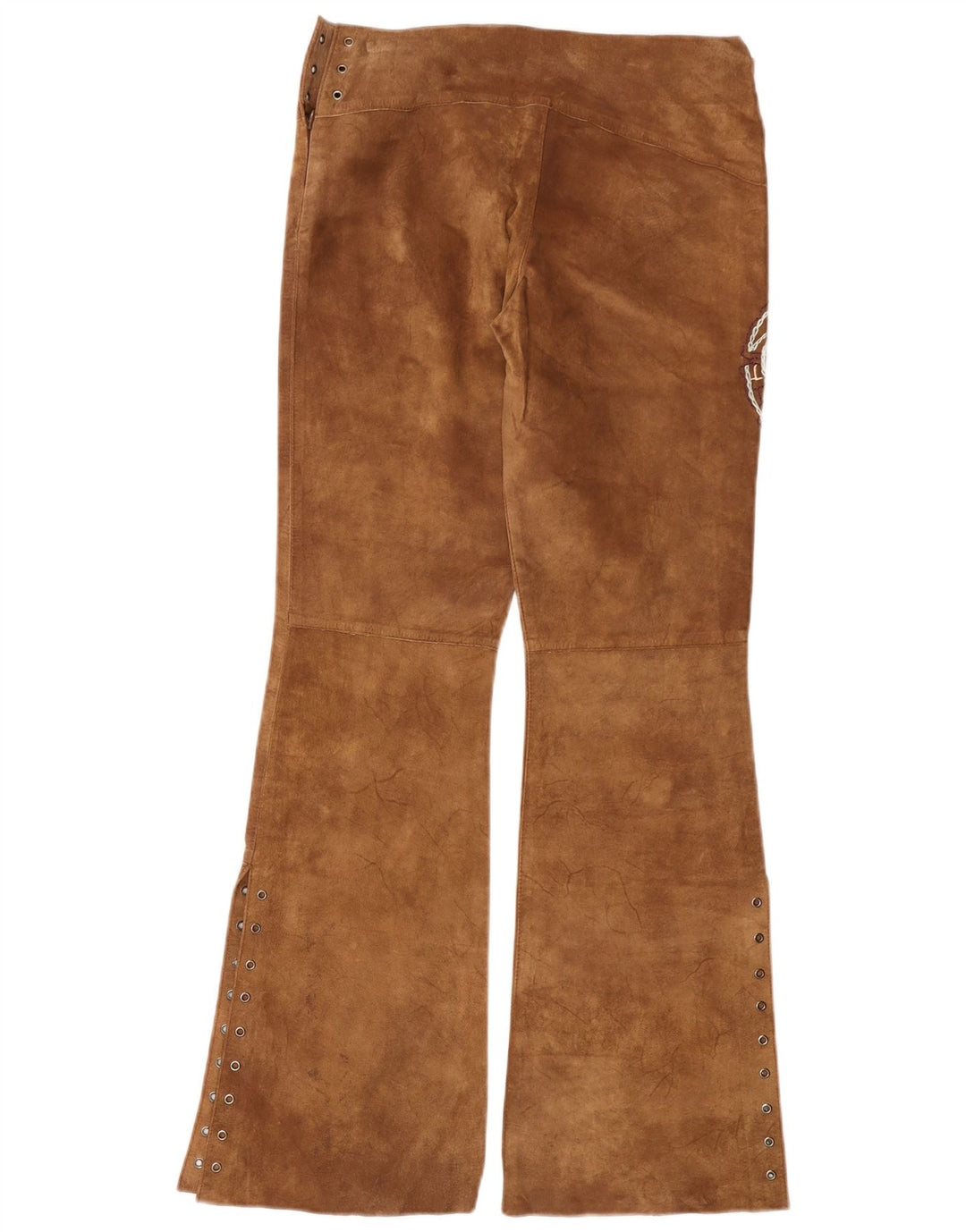 Zamszowe spodnie damskie w stylu vintage, średnie W30 L33, brązowa skóra
