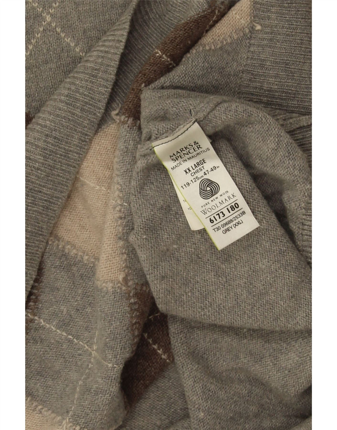Marks & Spencer Męski sweter z dekoltem w kształcie litery V, 2XL, szary Argyle/Diament
