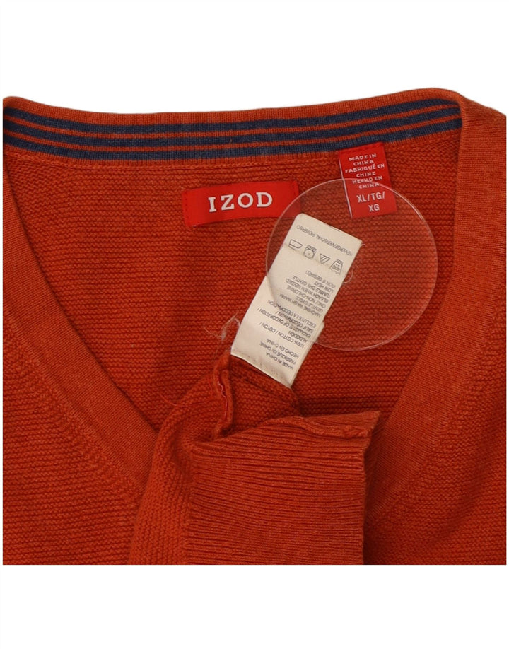 IZOD Męski sweter z dekoltem w kształcie litery V, XL, pomarańczowy, bawełniany