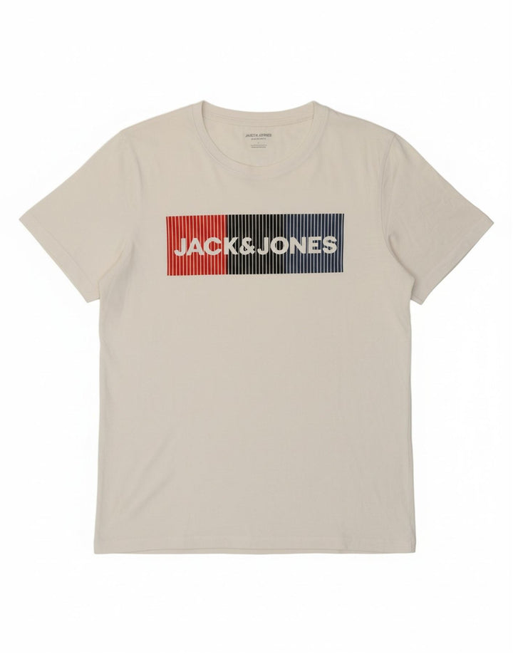 JACK & JONES Mens Graphic T-Shirt Top Large White Cotton