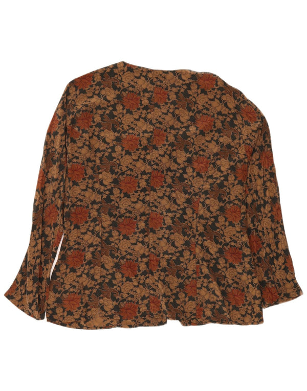 Peter Hadley Womens Shirt Blouse IT 48 XL Brown Floral Silk
