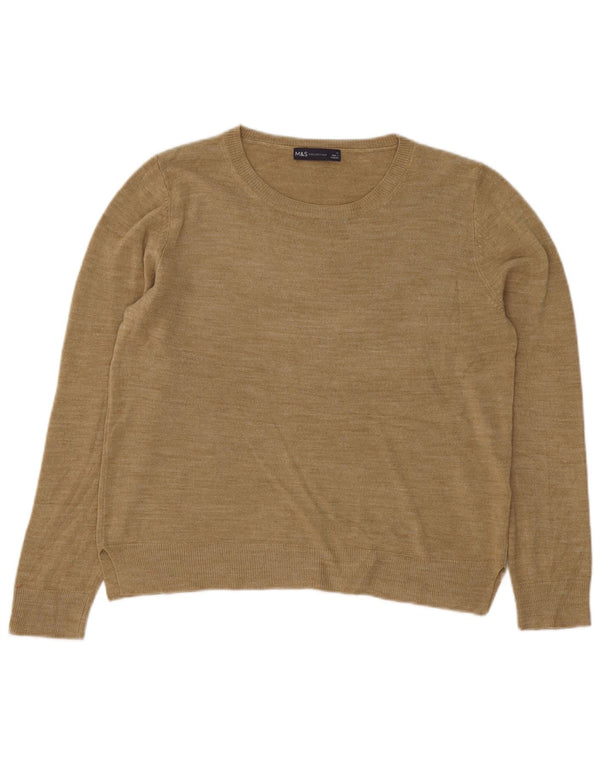 Marks & Spencer Damski sweter z dekoltem w łódkę, UK 16, duży, khaki, akryl