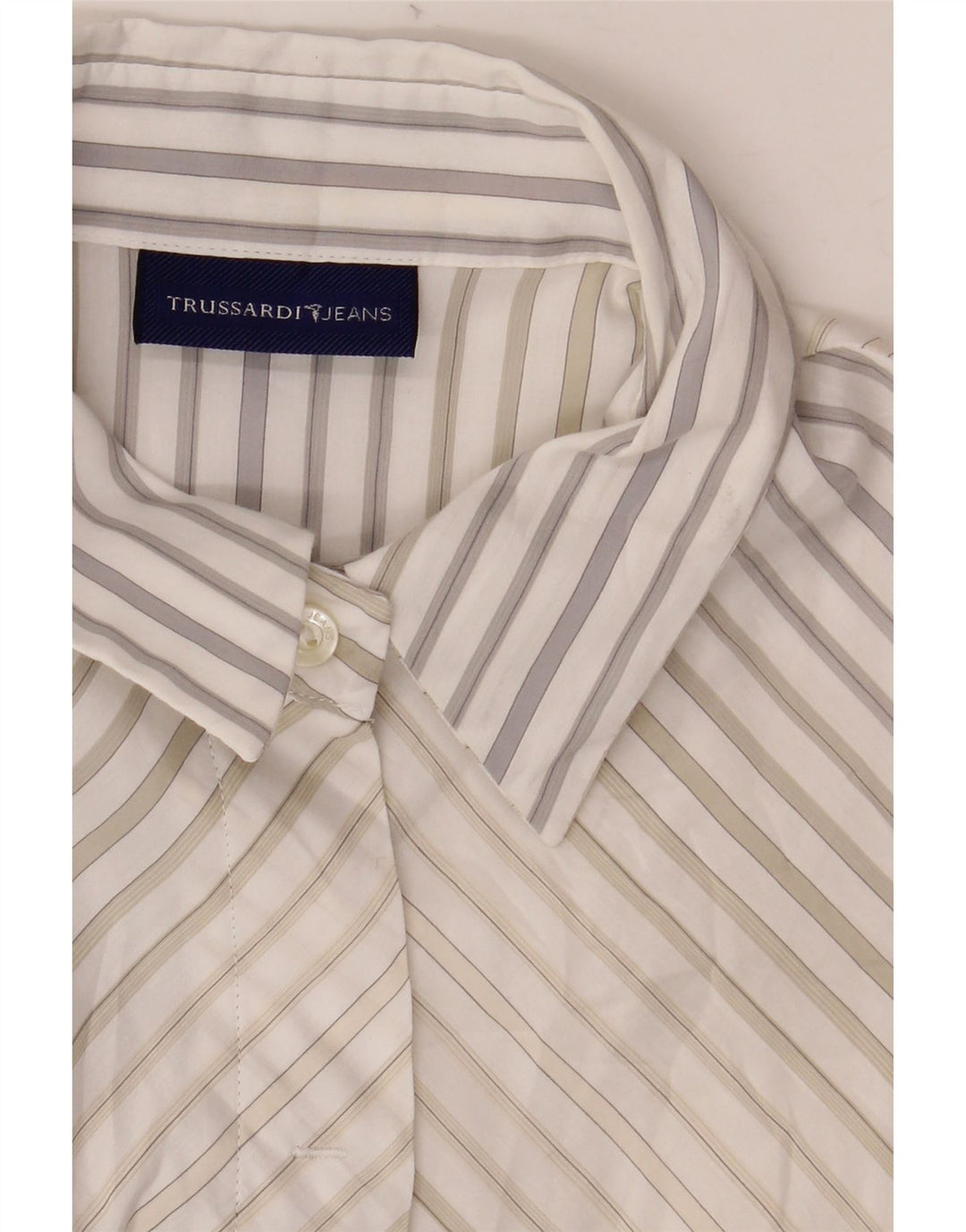 Damska bluzka koszulowa z krótkim rękawem TRUSSARDI JEANS UK 22 3XL Biała w prążki