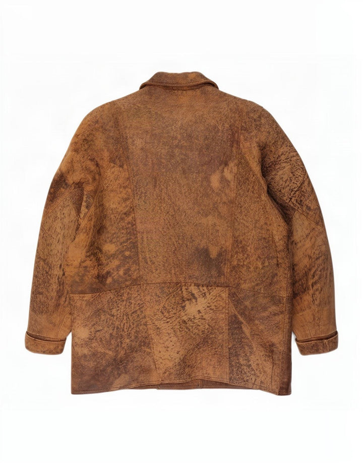 Vintage damska kurtka skórzana oversize z podwójnymi piersiami, EU 46 XL, brązowa
