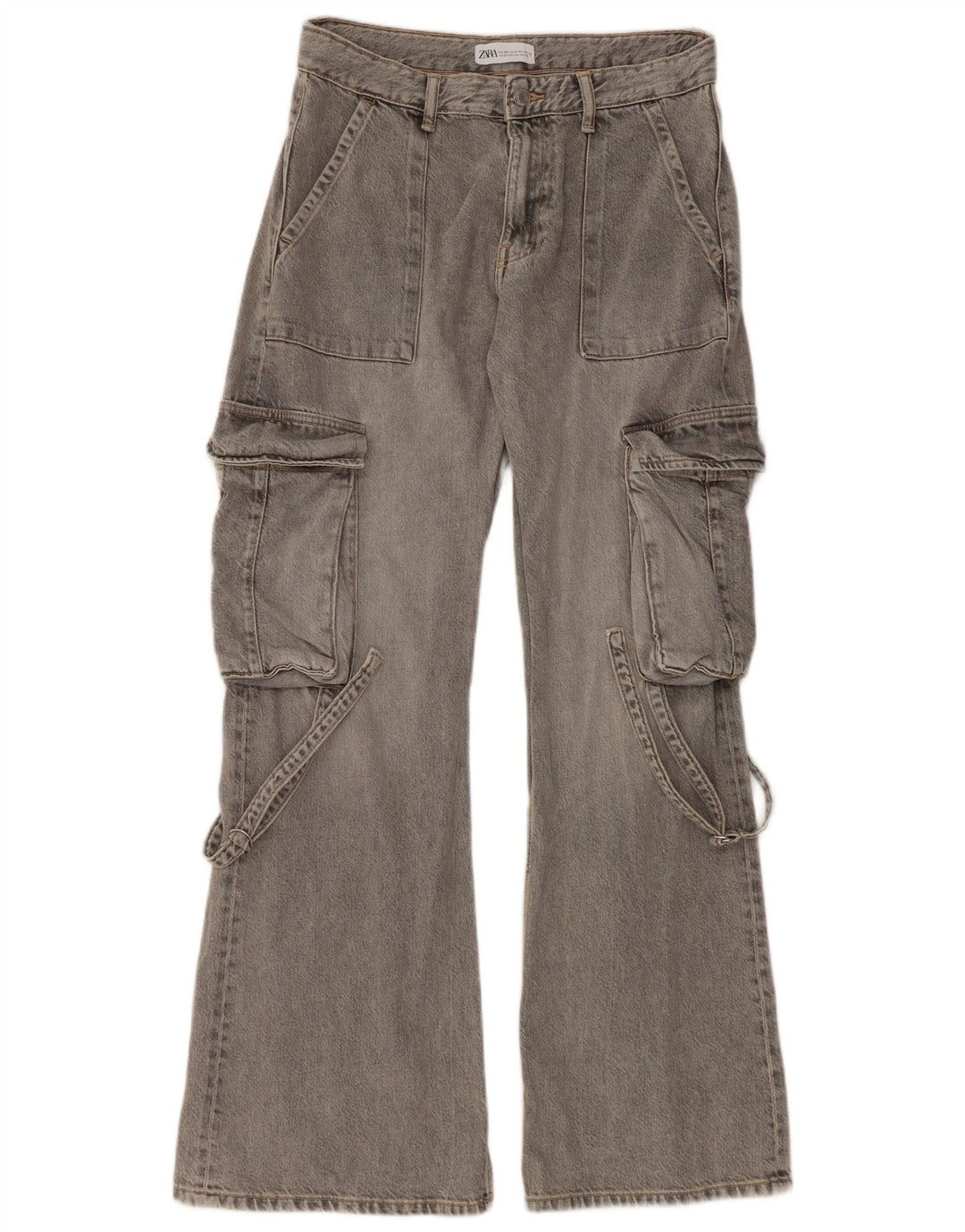 Jeansy damskie Zara Cargo Flared EU 38 Small W30 L32 Szare