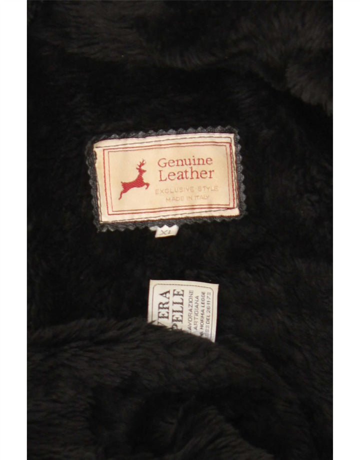 Vintage męska kurtka shearling UK 42 XL czarna skóra