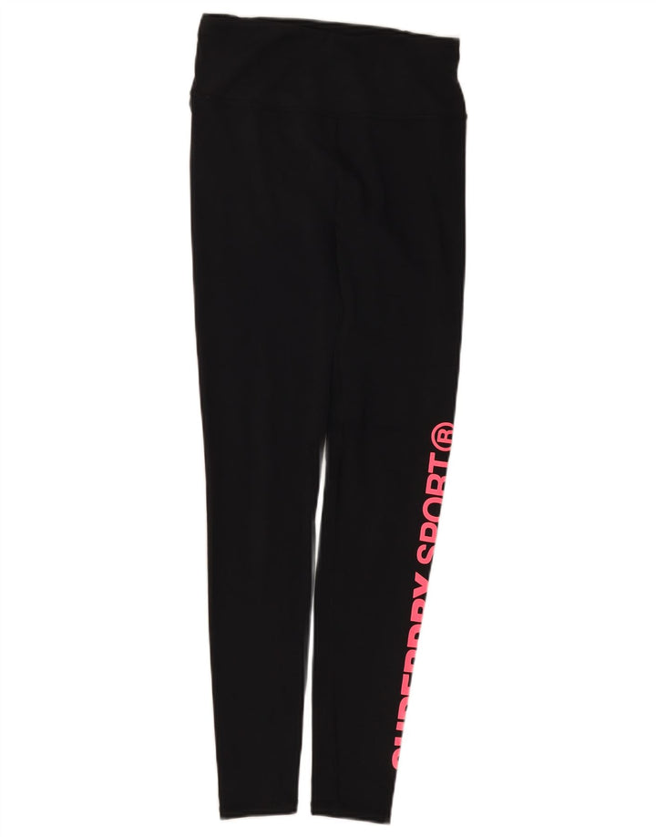 Damskie legginsy Superdry Graphic UK 8, małe, czarne, poliestrowe