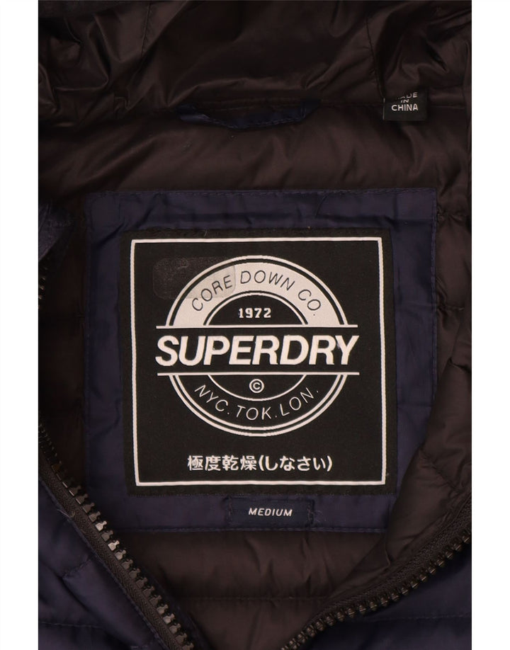 Damska ocieplana kurtka z kapturem Superdry UK 14, średni granatowy poliester
