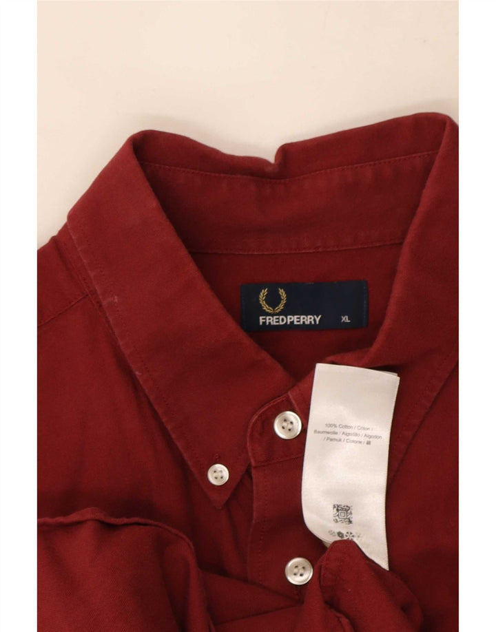 Koszula męska z krótkim rękawem Fred Perry XL, bordowa, bawełniana