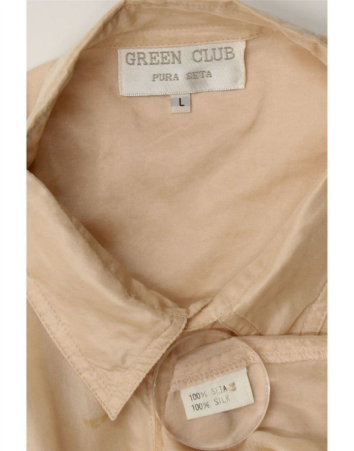 Koszula męska z krótkim rękawem w stylu vintage, duża, beżowa, jedwabna