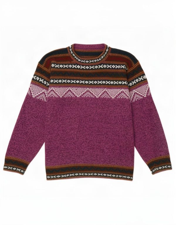 Sweter damski w stylu vintage z okrągłym dekoltem UK 16 Large Purple Fair Isle