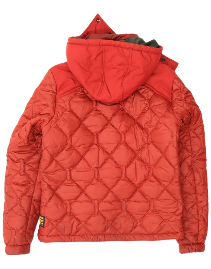 G-STAR Mens Hooded Quilted Jacket UK 38 Medium Red Polyester