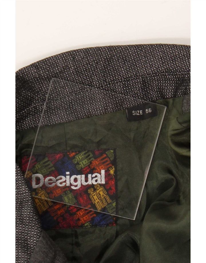 Desigual męska marynarka zapinana na 3 guziki EU 56 3XL brązowa patchworkowa wełna