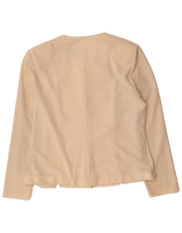 Vintage damska marynarka zapinana na 5 guzików UK 16, duża, złamana biel, poliester