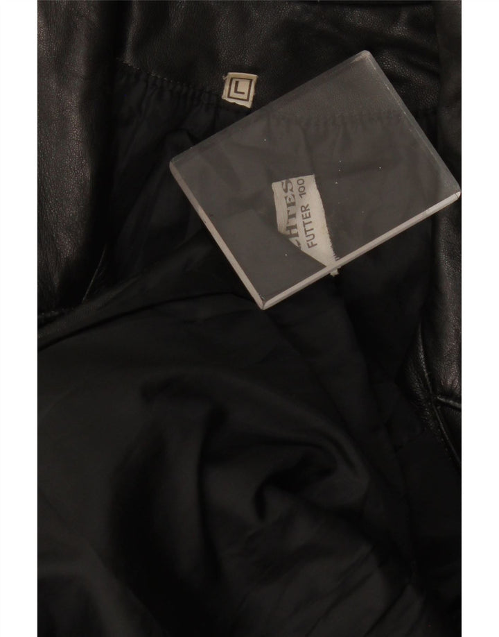 VINTAGE damski płaszcz skórzany UK 14, duża czarna skóra