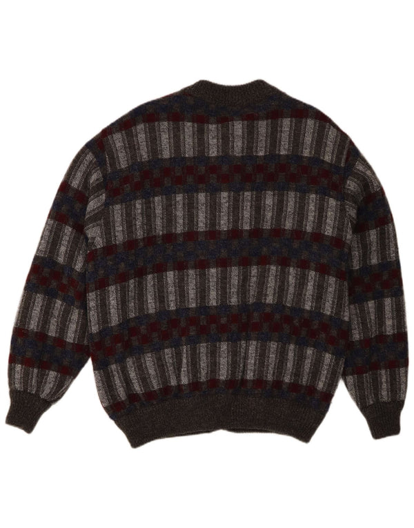 Vintage męska dzianinowa kurtka bomber UK 42 XL szary geometryczny akryl