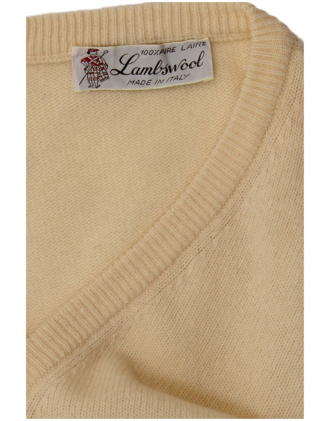 Sweter męski w stylu vintage z dekoltem w szpic, średnio beżowy, z owczej wełny