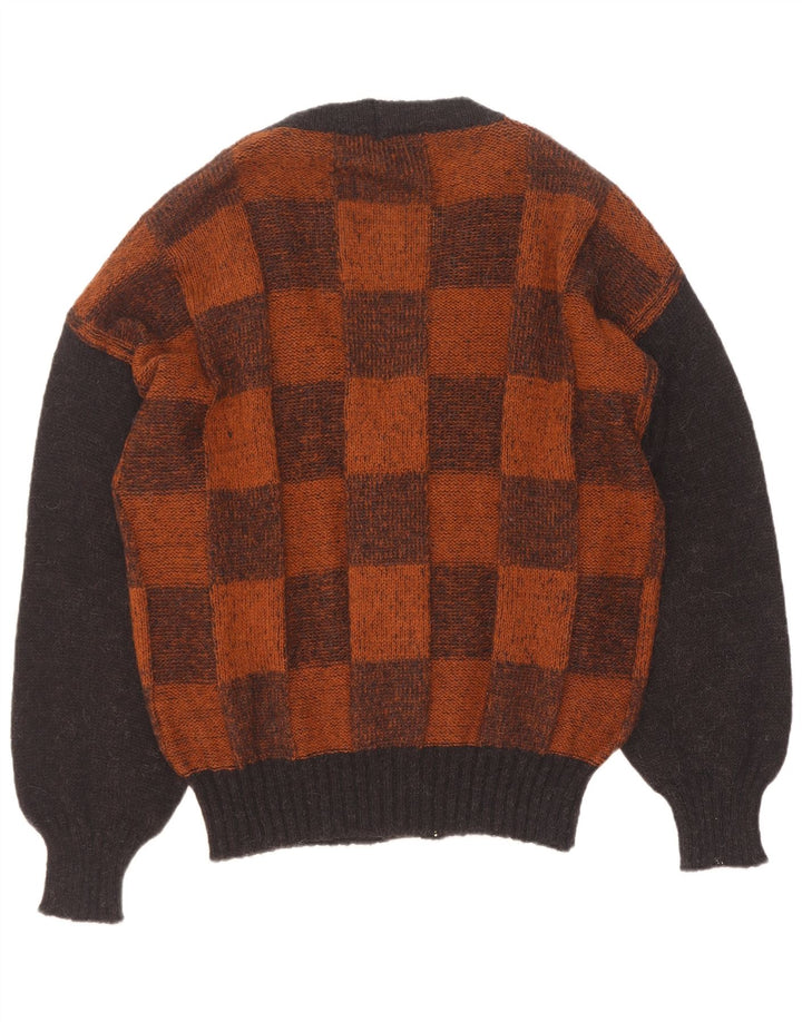 Vintage męski sweter rozpinany, duży, brązowy, geometryczny