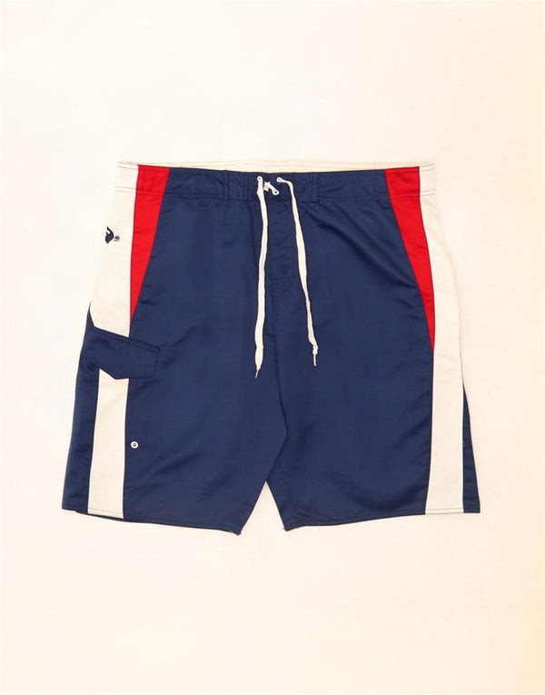 Vintage Mens Graphic Swimming Shorts 2XL Blue Colourblock Polyester