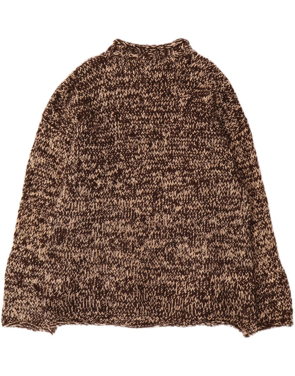 Pachamama Męski, ręcznie robiony sweter z golfem, duży, brązowy, wełniany nakrapiany