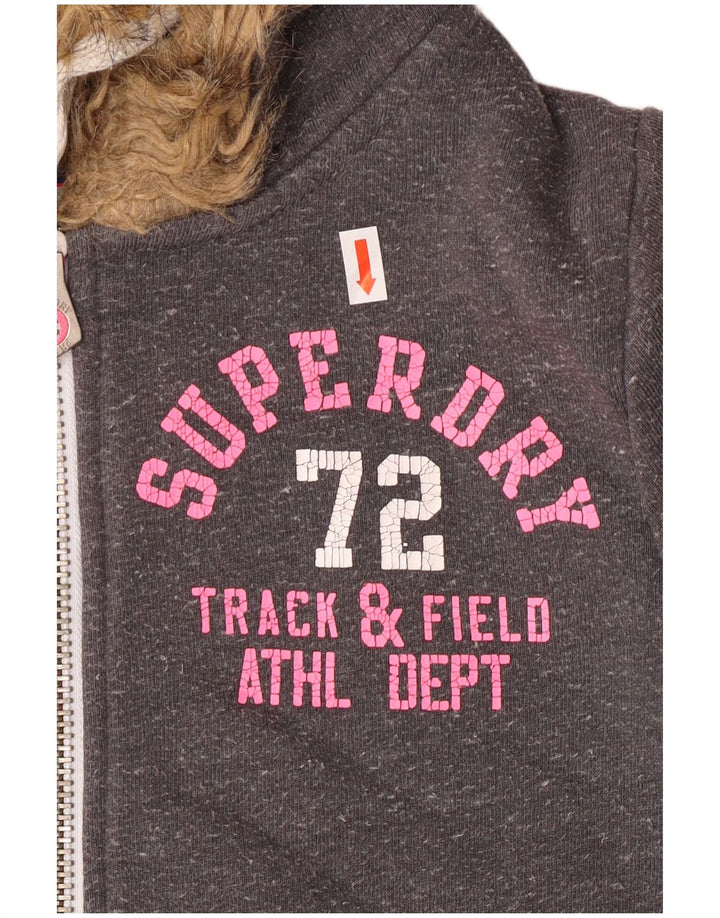 Damski sweter z kapturem Superdry z grafiką i zamkiem błyskawicznym UK 8, mały, szary, bawełniany