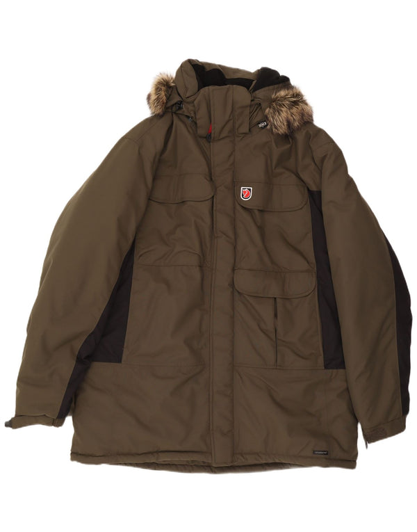 Męska kurtka parka z kapturem Fjall Raven UK 44 2XL Khaki z blokami kolorów, poliamid