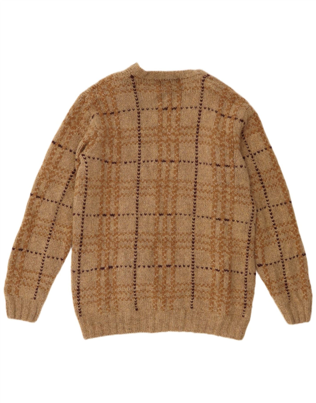 Męski sweter z okrągłym dekoltem Eddie Bauer XL w brązową kratkę z owczej wełny
