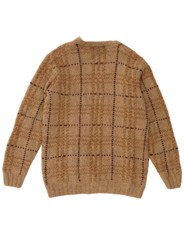 Męski sweter z okrągłym dekoltem Eddie Bauer XL w brązową kratkę z owczej wełny