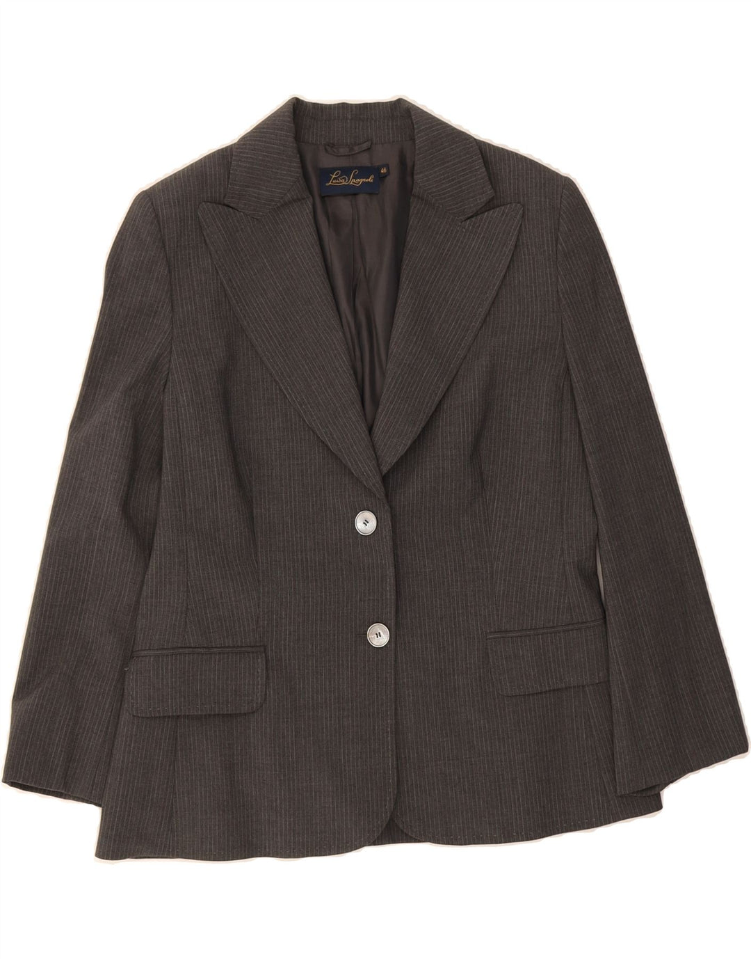 LUISA SPAGNOLI Womens 2 Button Blazer Jacket IT 46 Large Grey Pinstripe Vintage Luisa Spagnoli and Second-Hand Luisa Spagnoli from Messina Hembry 