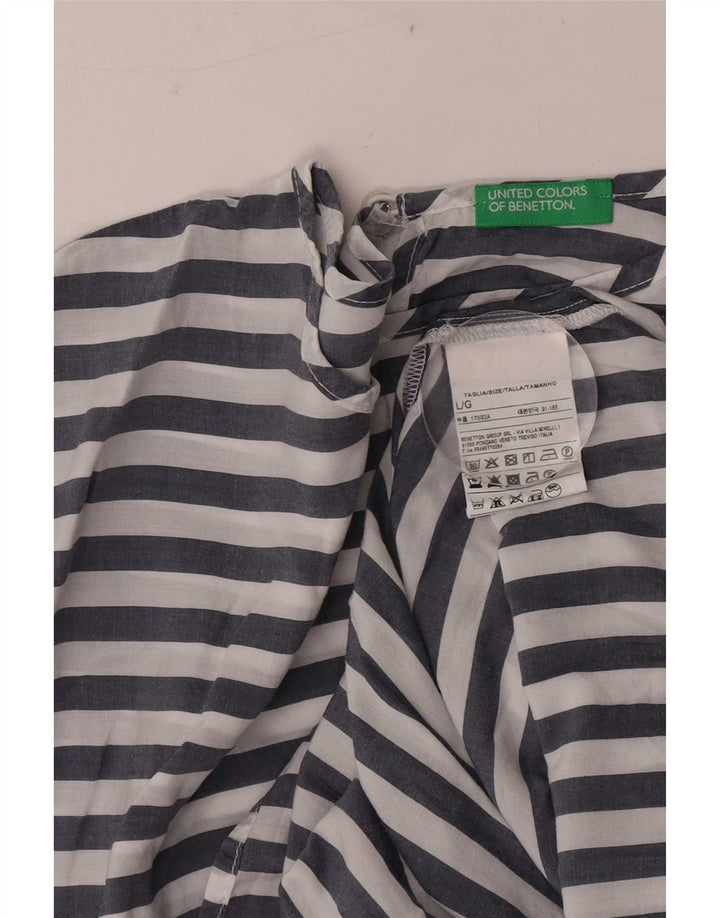 Damska bluzka oversize Benetton UK 16 z lyocellu w duże niebieskie paski