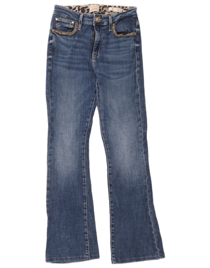 Jeansy damskie Guess z wysokim stanem Bootcut W28 L28, niebieska bawełna