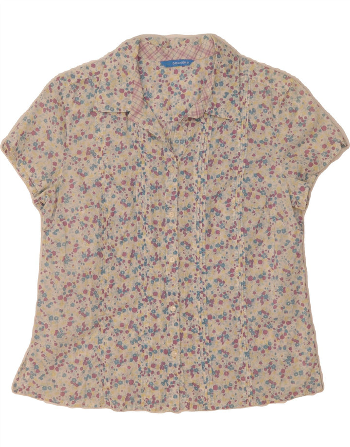 DOCKERS Womens Short Sleeve Shirt UK 14 Medium Multicoloured Floral Vintage Dockers and Second-Hand Dockers from Messina Hembry 