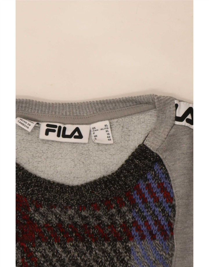 Damska bluza z grafiką Fila UK 16, duża, szara, z blokami kolorów