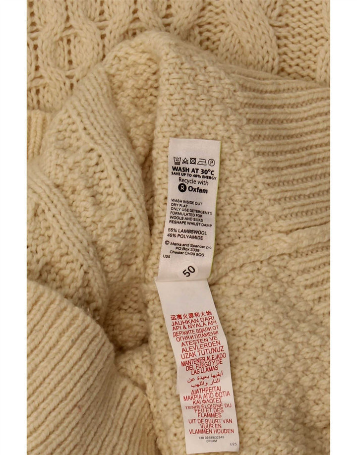 Marks & Spencer Męski sweter z okrągłym dekoltem, duży, beżowy, z owczej wełny