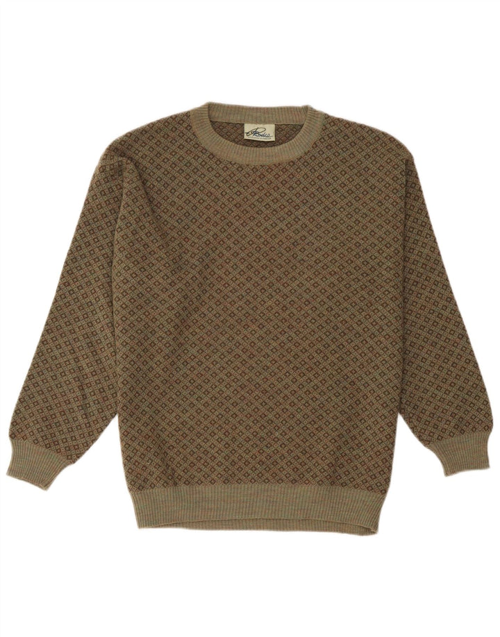 Męski sweter Rodes z okrągłym dekoltem XL, khaki, z geometrycznej wełny