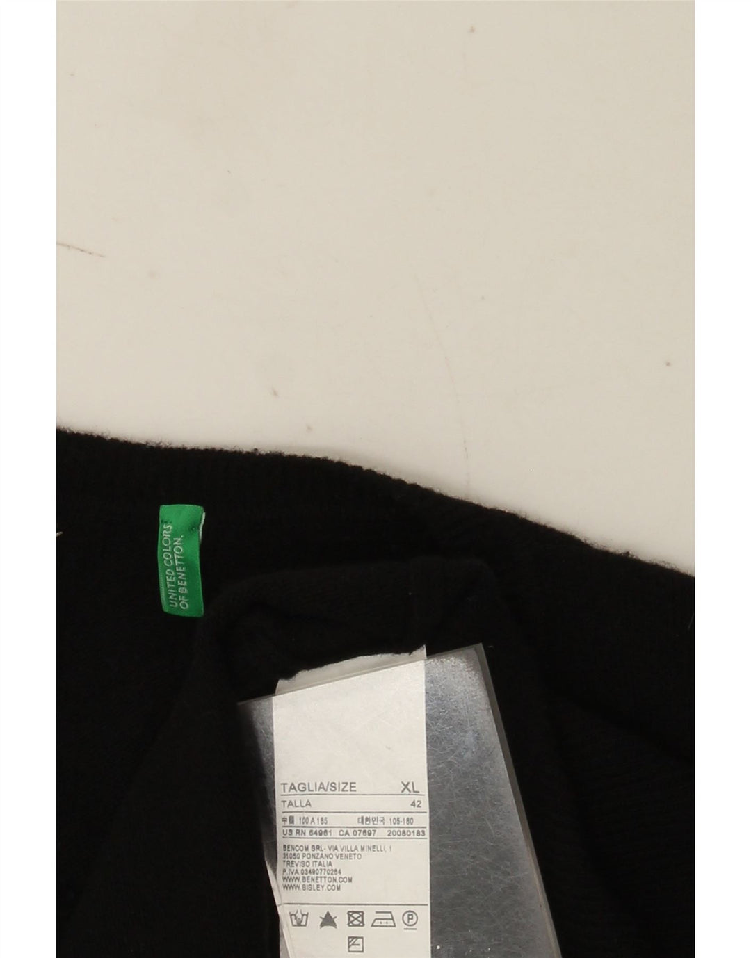 Męski podkoszulek Benetton Slim Fit XL, czarna wełna
