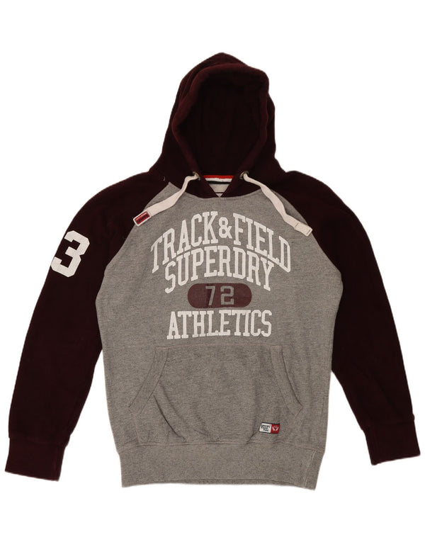 Męski sweter z kapturem Superdry z grafiką, duży, szary, bawełniany z blokami kolorów