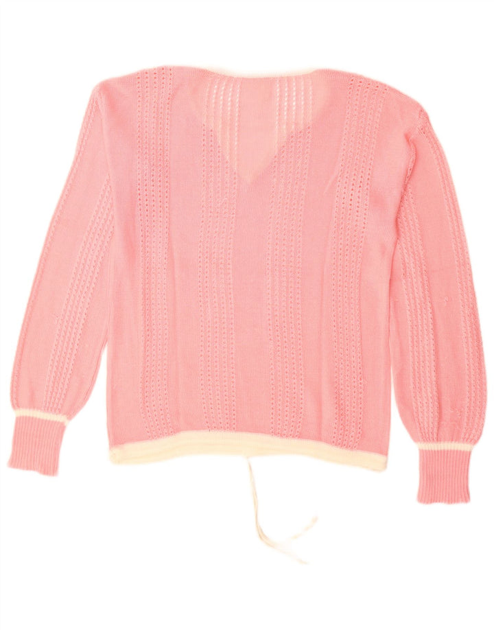 Sweter damski w stylu vintage z dekoltem w kształcie litery V, UK 14, średni róż